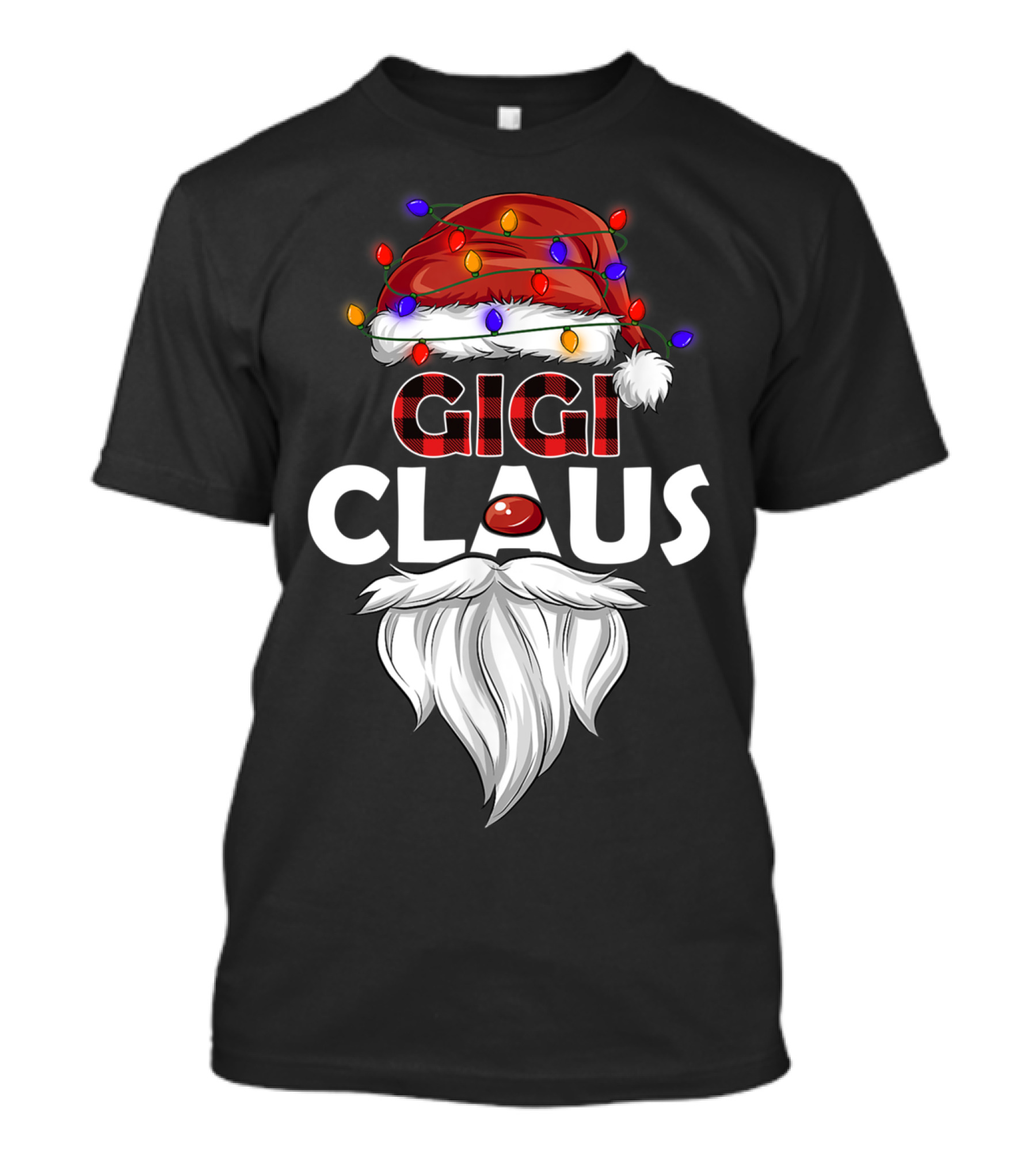 GIGI CLAUS Santa Hat Christmas Lights Beard T-Shirt