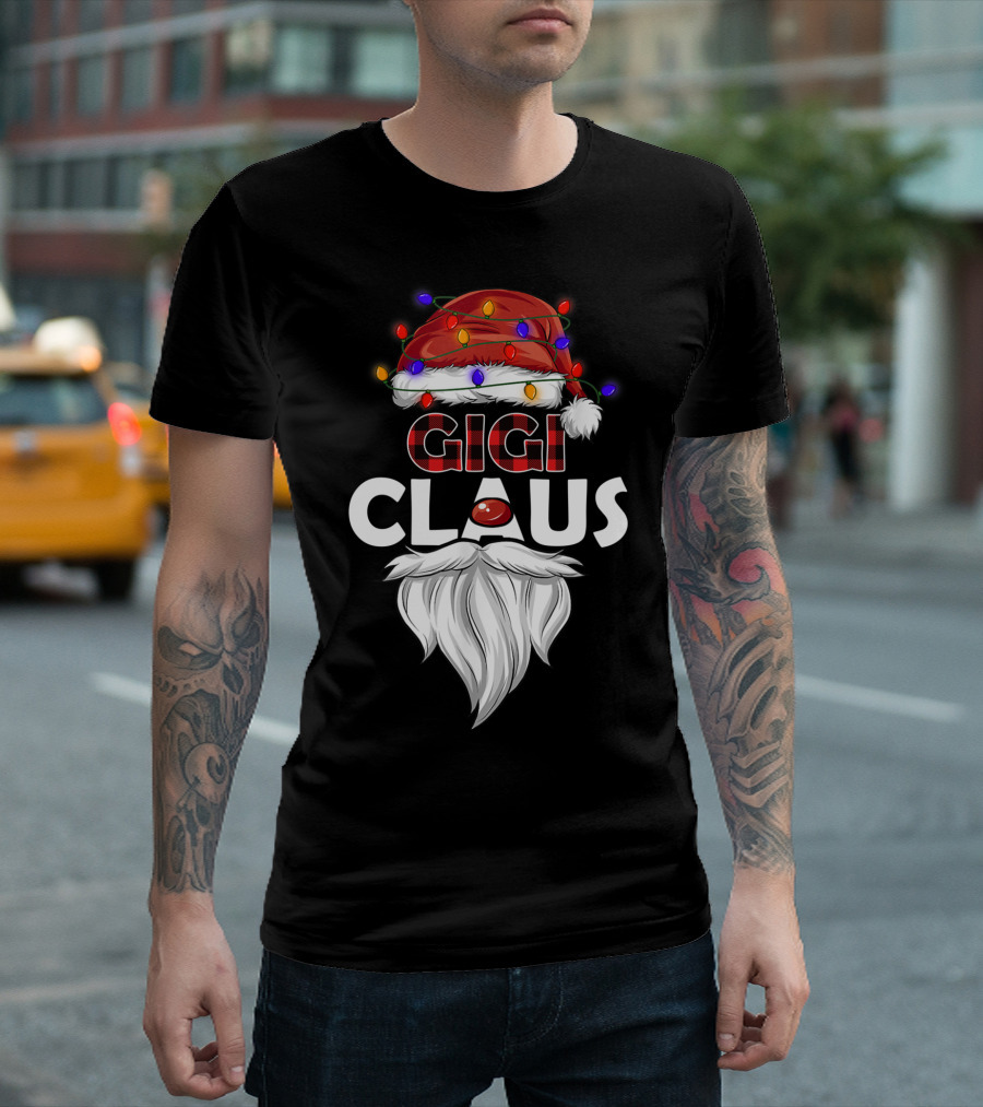 GIGI CLAUS Santa Hat Christmas Lights Beard T-Shirt