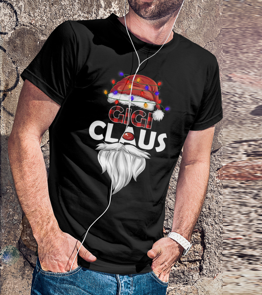 GIGI CLAUS Santa Hat Christmas Lights Beard T-Shirt