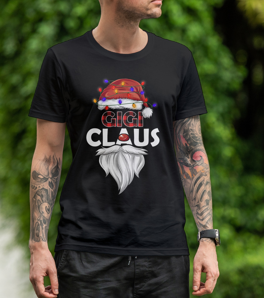 GIGI CLAUS Santa Hat Christmas Lights Beard T-Shirt