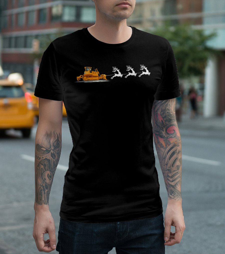 BULLDOZER SLEIGH HEAVY EQUIPMENT DEER MERRY T-Shirt