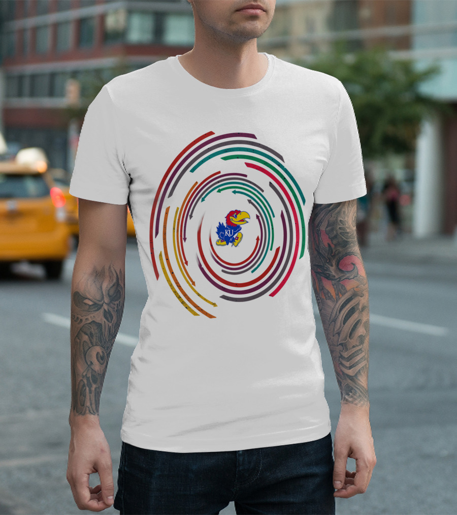 KANSAS JAYHAWKS VINTAGE KU RAINBOW CIRCLE TEAM LOGO TAILGATE T-Shirt