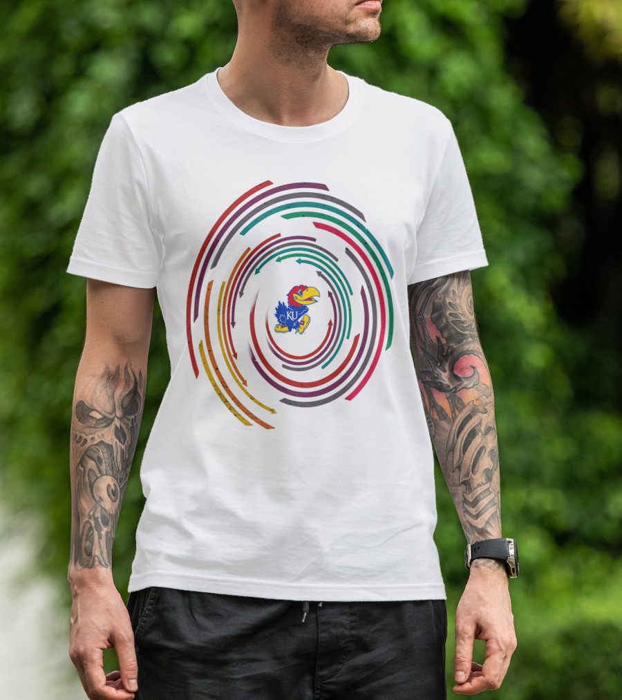 KANSAS JAYHAWKS VINTAGE KU RAINBOW CIRCLE TEAM LOGO TAILGATE T-Shirt