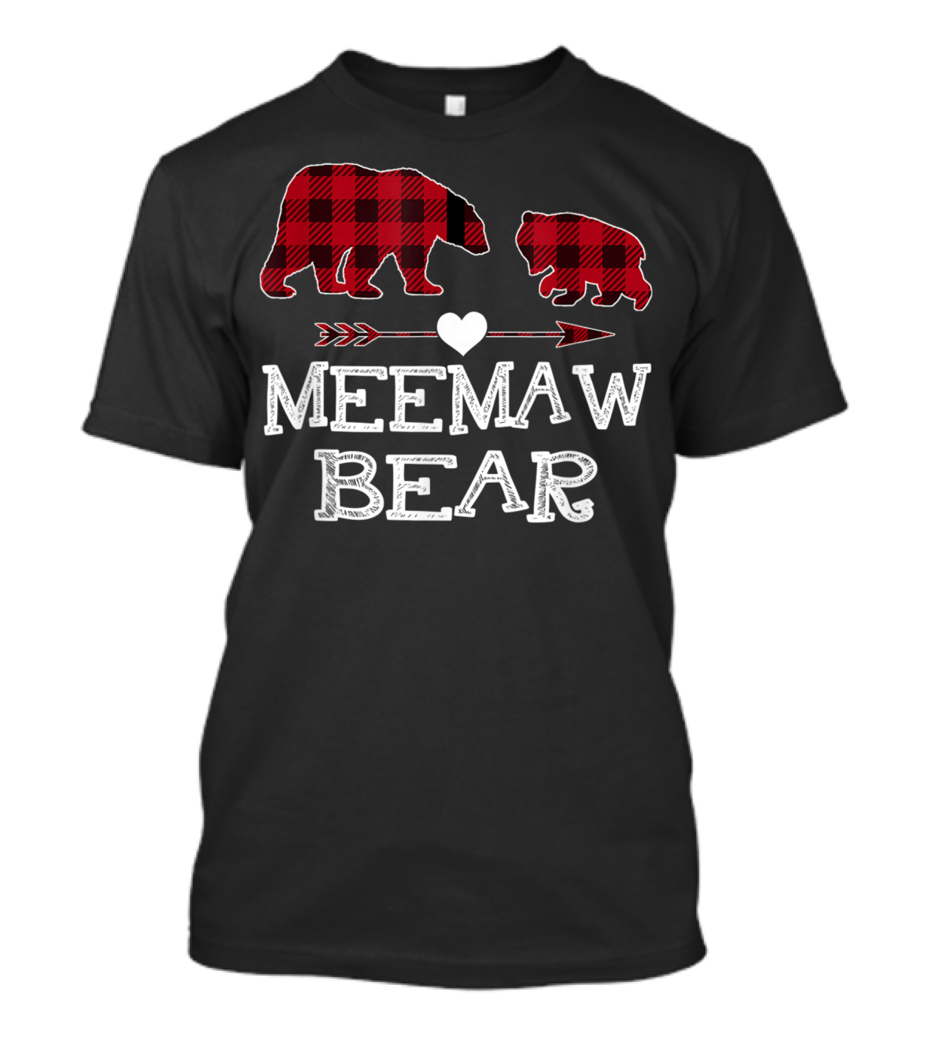 MEEMAW BEAR RED BUFFALO PLAID HEART AND ARROW T-Shirt