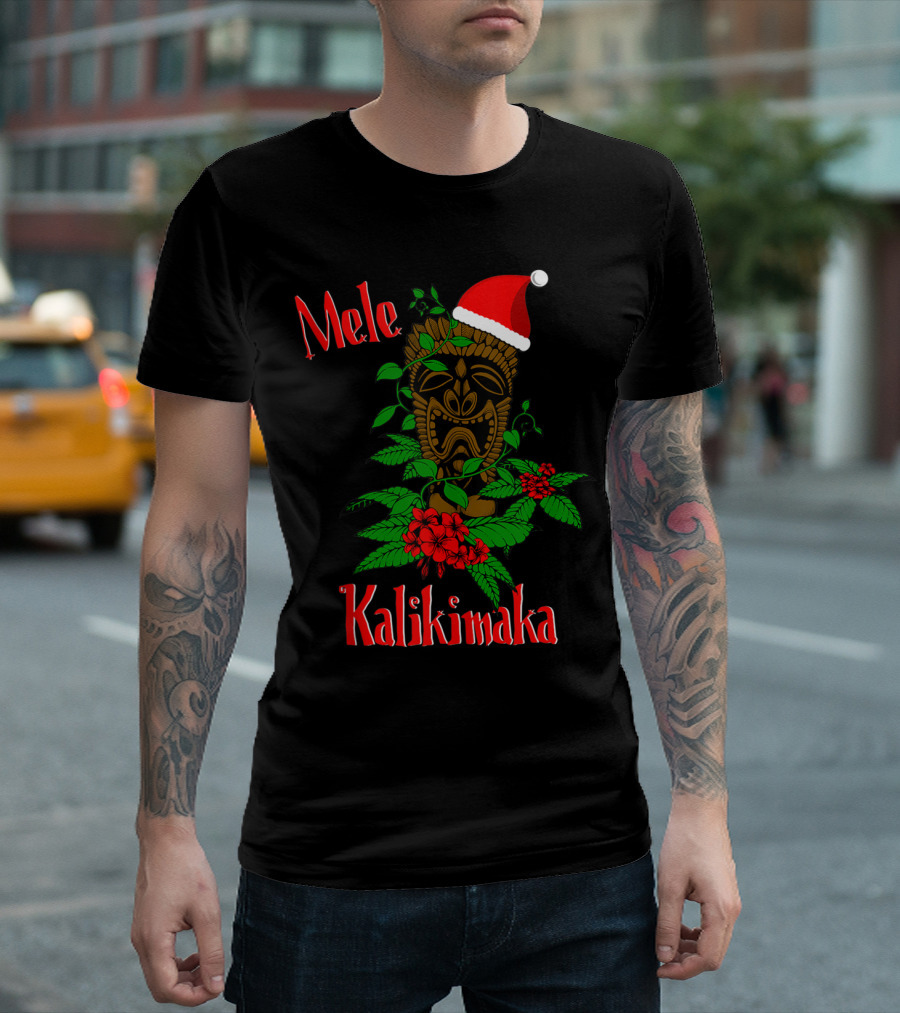 Mele Kalikimaka Tiki Santa Hawaiian T-Shirt