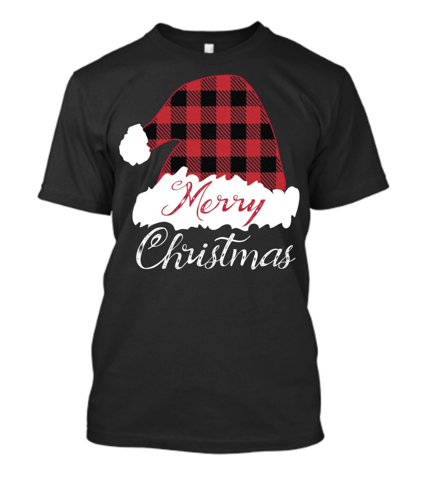 Merry Christmas Red Buffalo Plaid Santa Hat T-Shirt