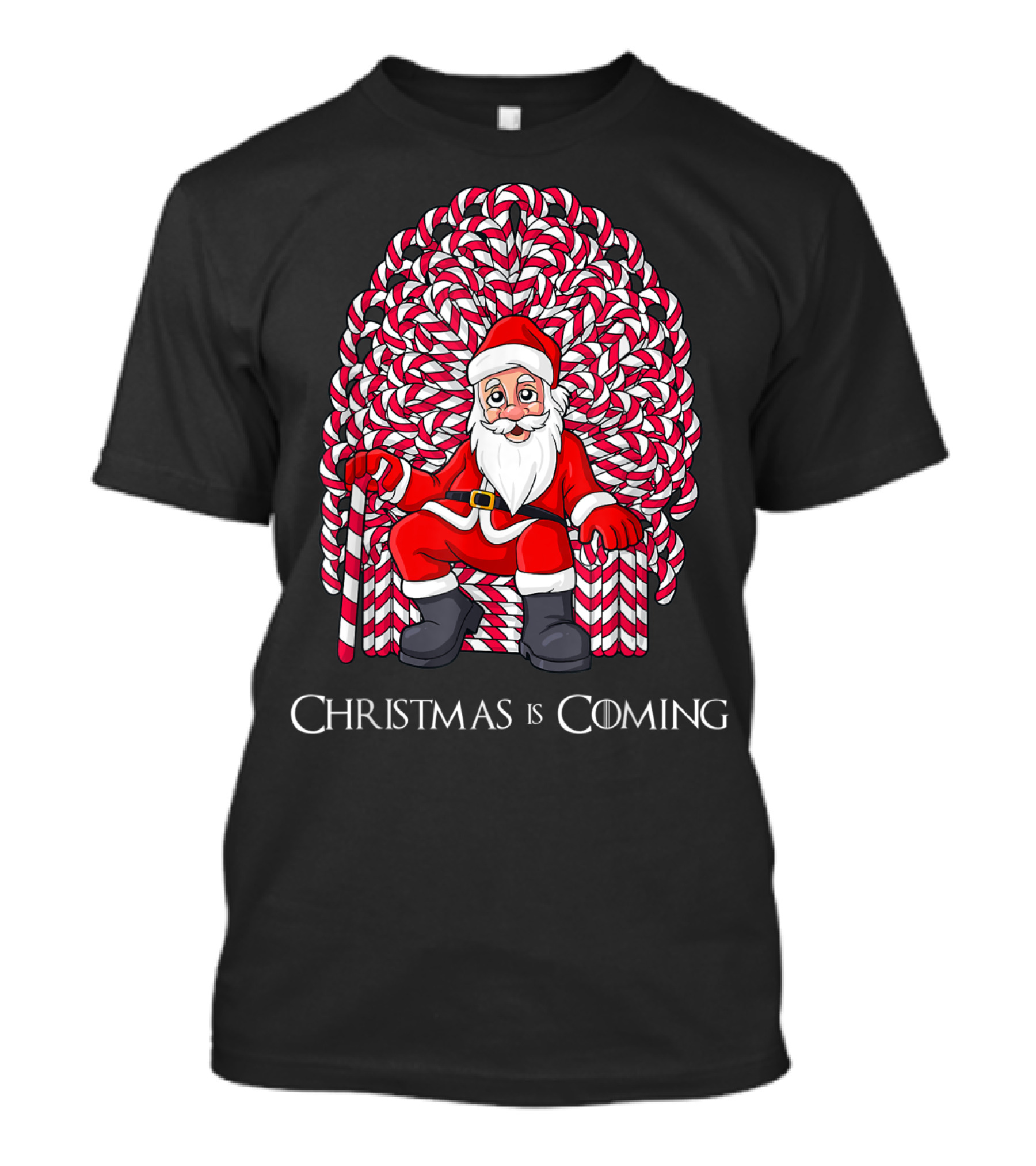 Santa Claus Candy Cane Throne Christmas Is Coming T-Shirt
