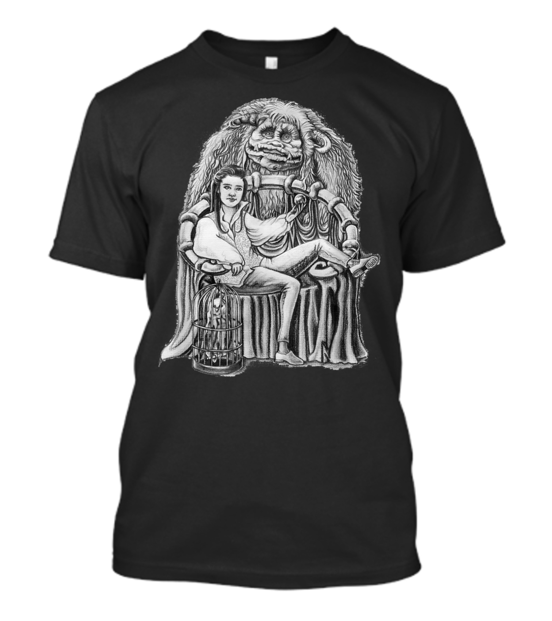 SARAH THE GOBLIN QUEEN SITTING ON ROYAL THRONE WITH MYTHICAL CREATURE T-Shirt