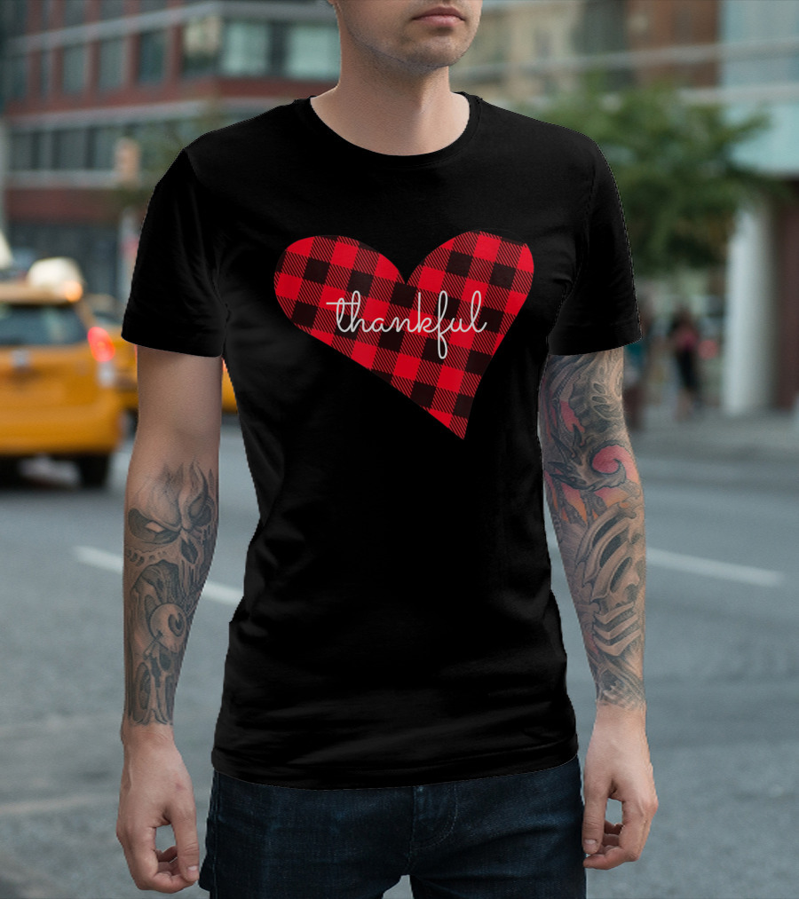 Thankful Buffalo Plaid Heart Thanksgiving T-Shirt