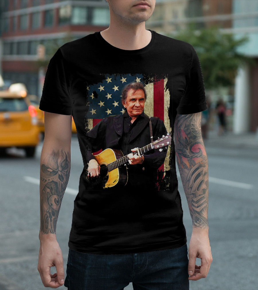 JOHNNY CASH AMERICAN FLAG VINTAGE LEGENDS NEVER DIE T-Shirt