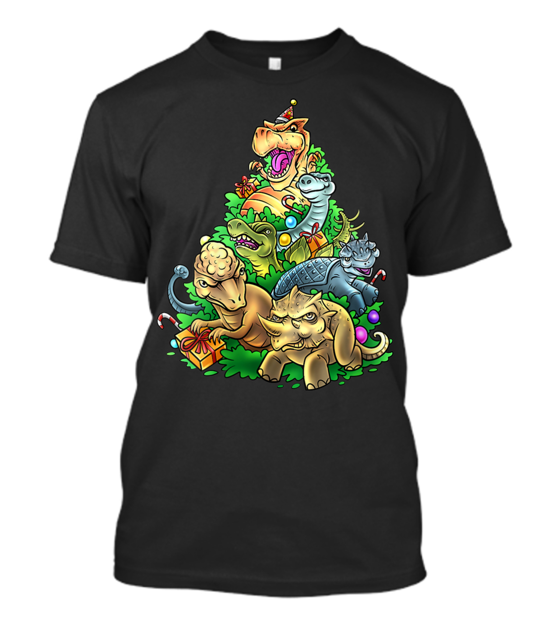 DINOSAUR CHRISTMAS TREE WITH CANDY CANES AND PRESENTS T-Shirt