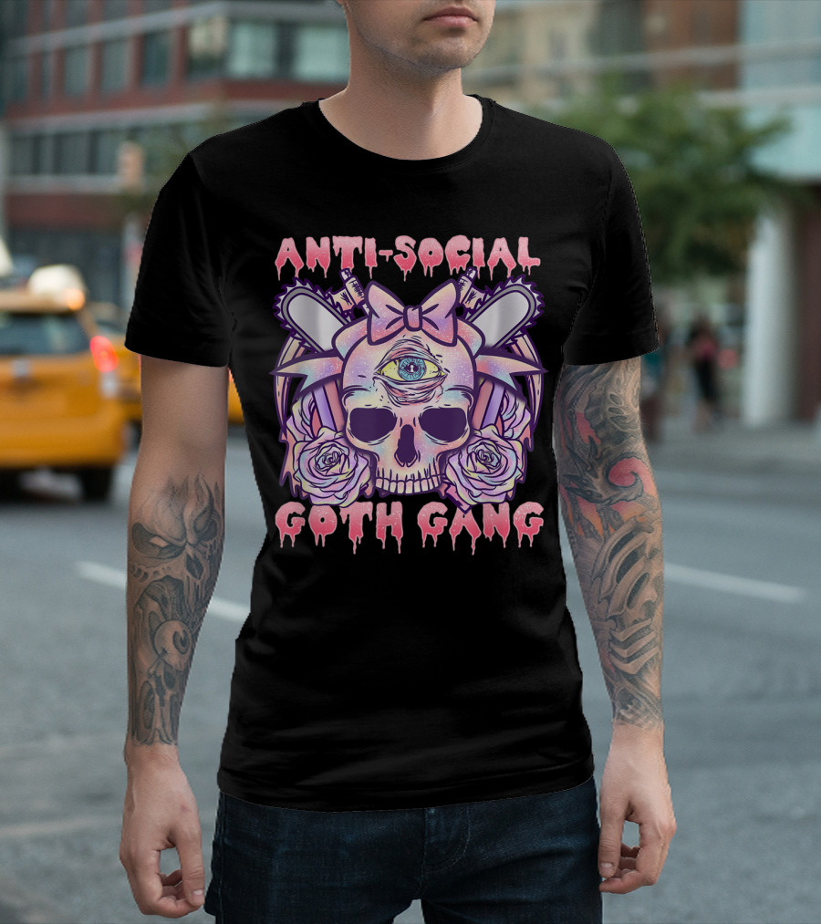 Anti Social Goth Gang Pastel Skull with Bow and Roses Anime Manga Kawaii T-Shirt