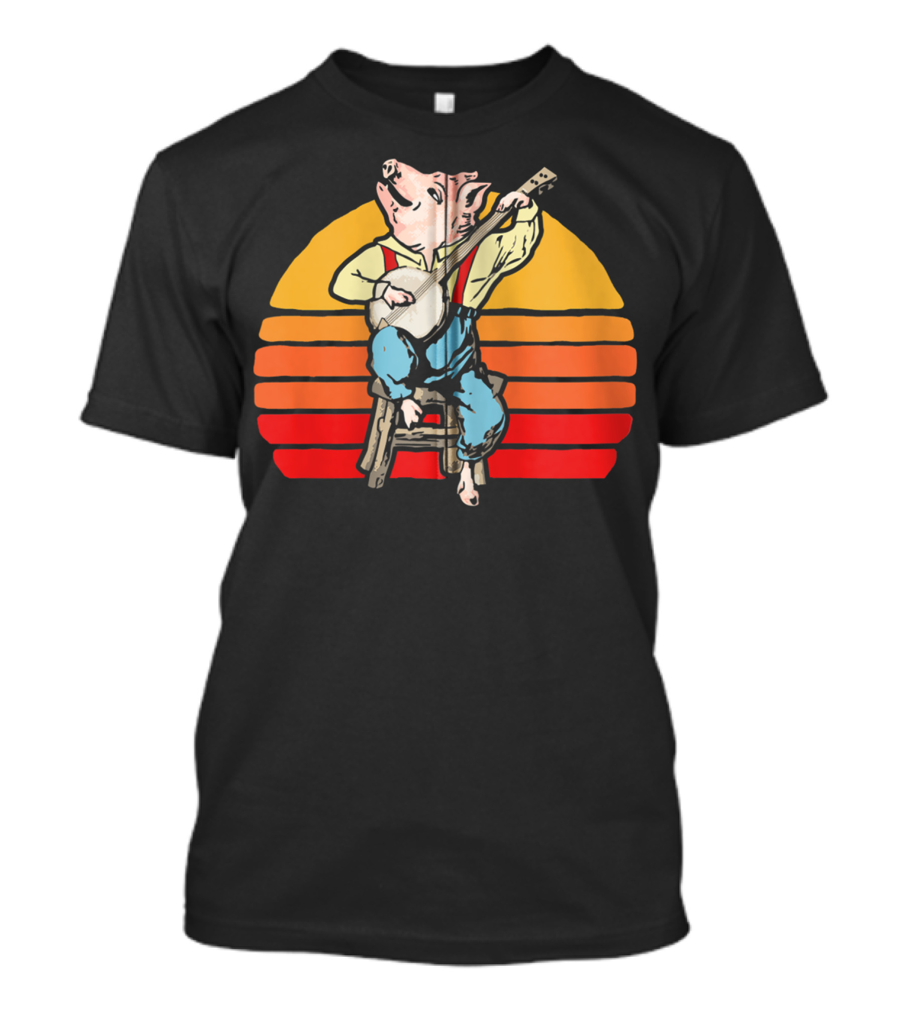 Banjo Pickin' Pig Vintage 80's Sun Retro Music Fun T-Shirt