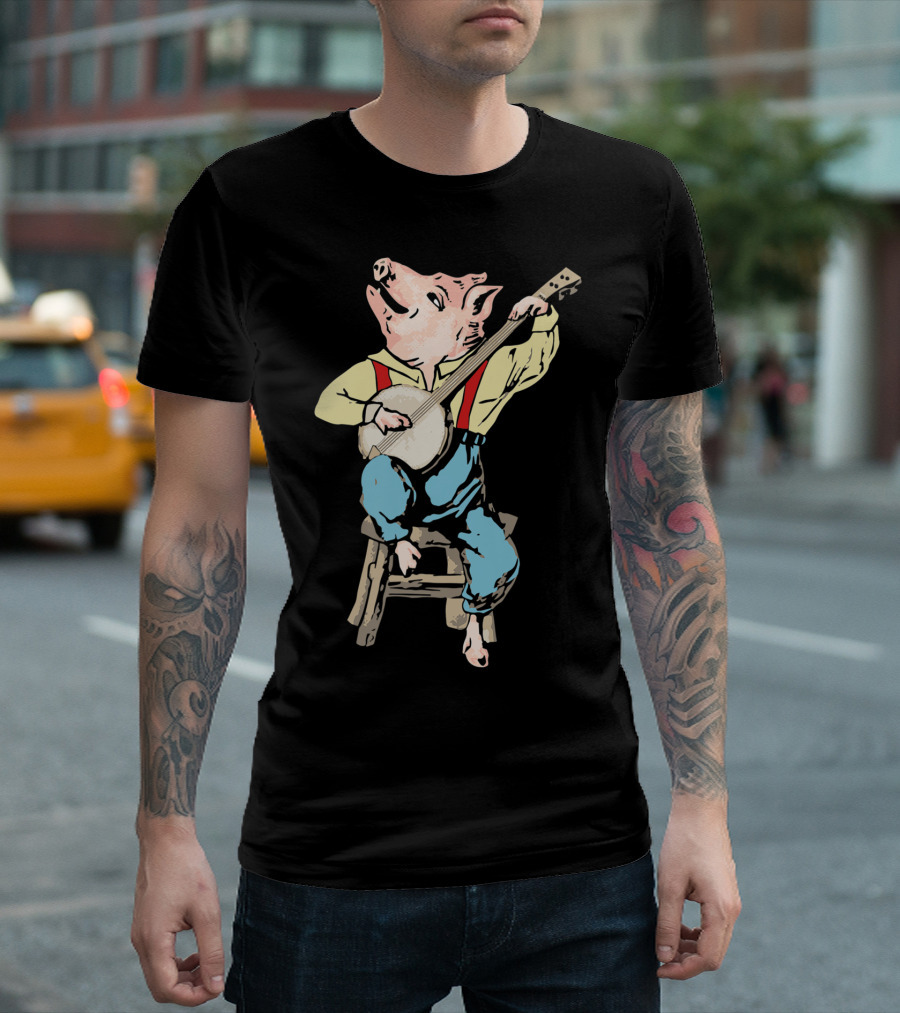 Banjo Pickin' Pig Vintage Music Cartoon Character T-Shirt