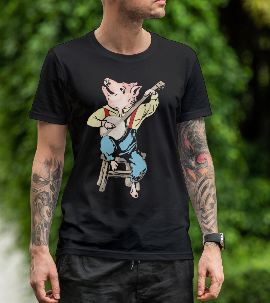 Banjo Pickin' Pig Vintage Music Cartoon Character T-Shirt