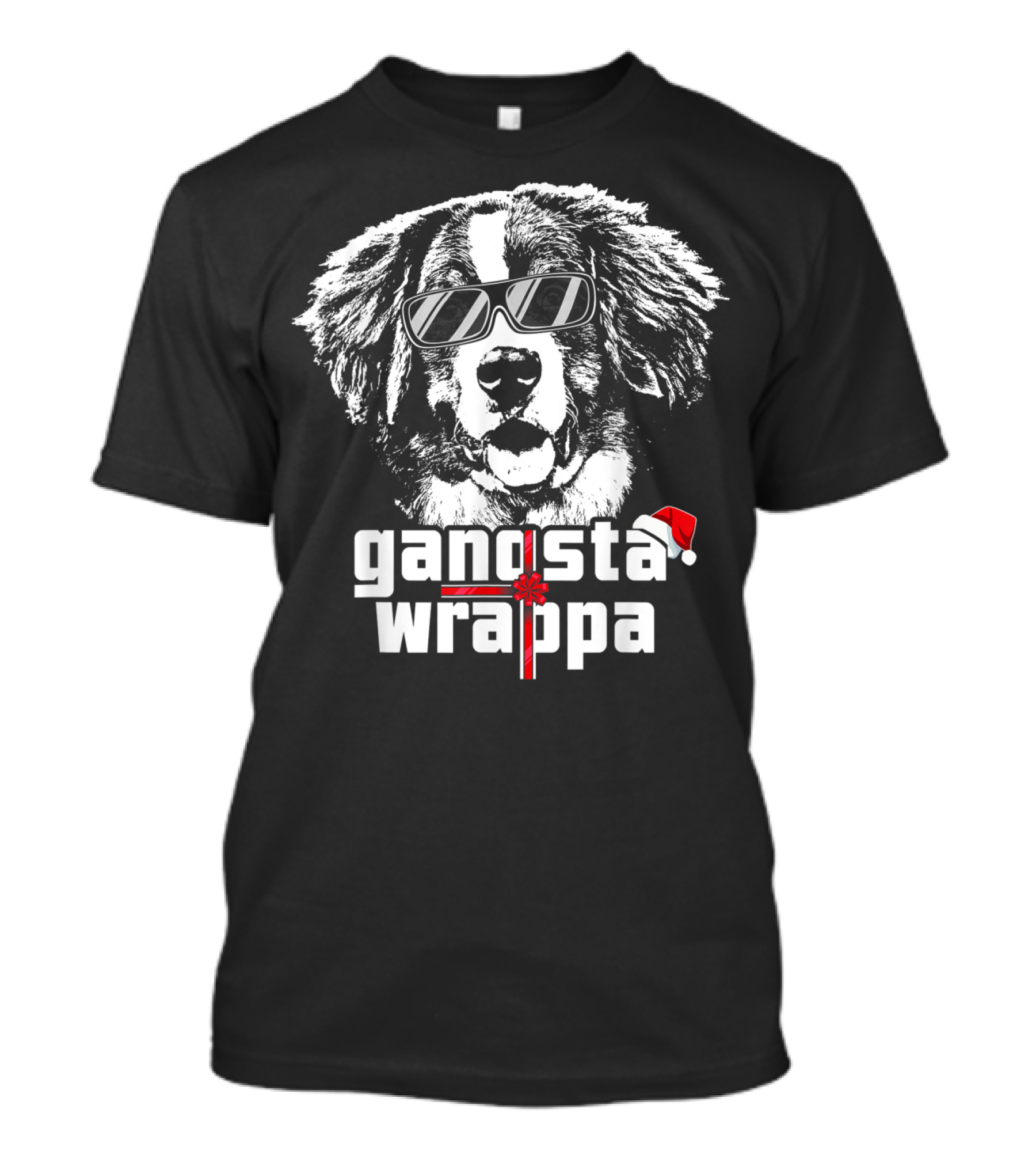 Bernese Mountain Dog Gangsta Wrappa With Sunglasses And Santa Hat T-Shirt
