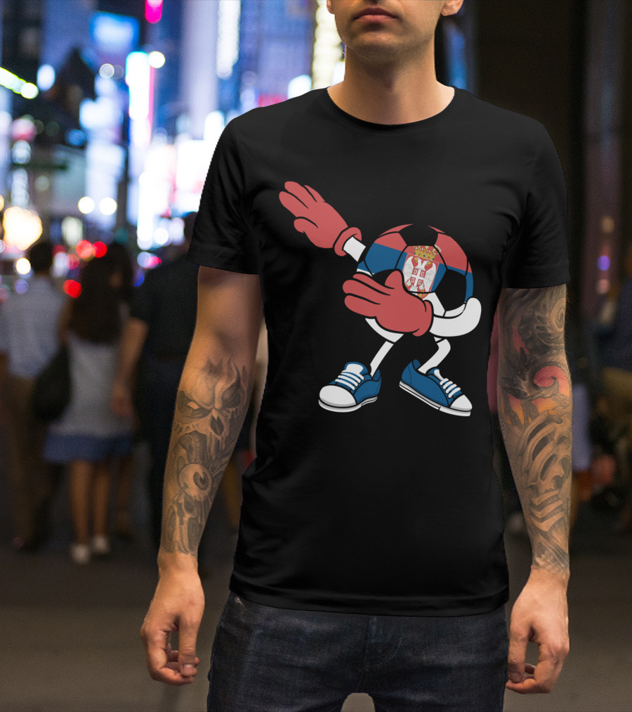 Dabbing Soccer Ball Serbia Flag Jersey Serbian Crest T-Shirt