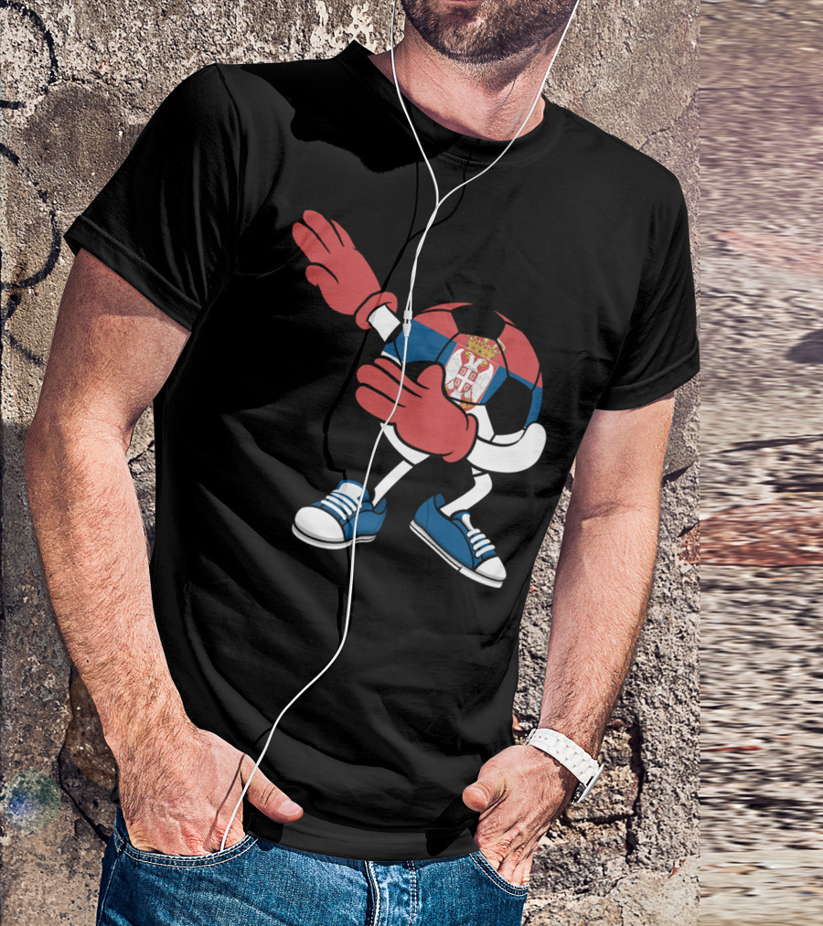 Dabbing Soccer Ball Serbia Flag Jersey Serbian Crest T-Shirt