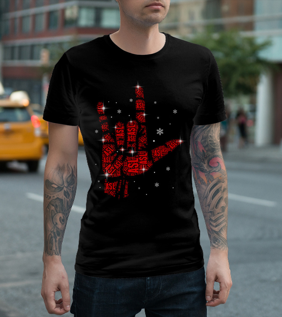 Funny ASL Christmas Light Red Sign Language Snowflakes T-Shirt