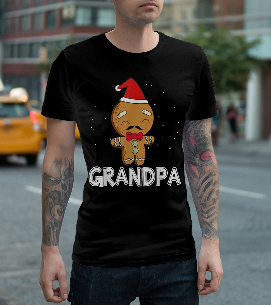 Grandpa Gingerbread with Santa Hat and Bowtie T-Shirt
