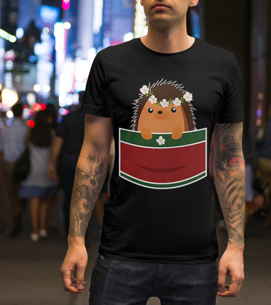 Hedgehog In My Pocket With Flower Crown For Hedgehog Lovers T-Shirt