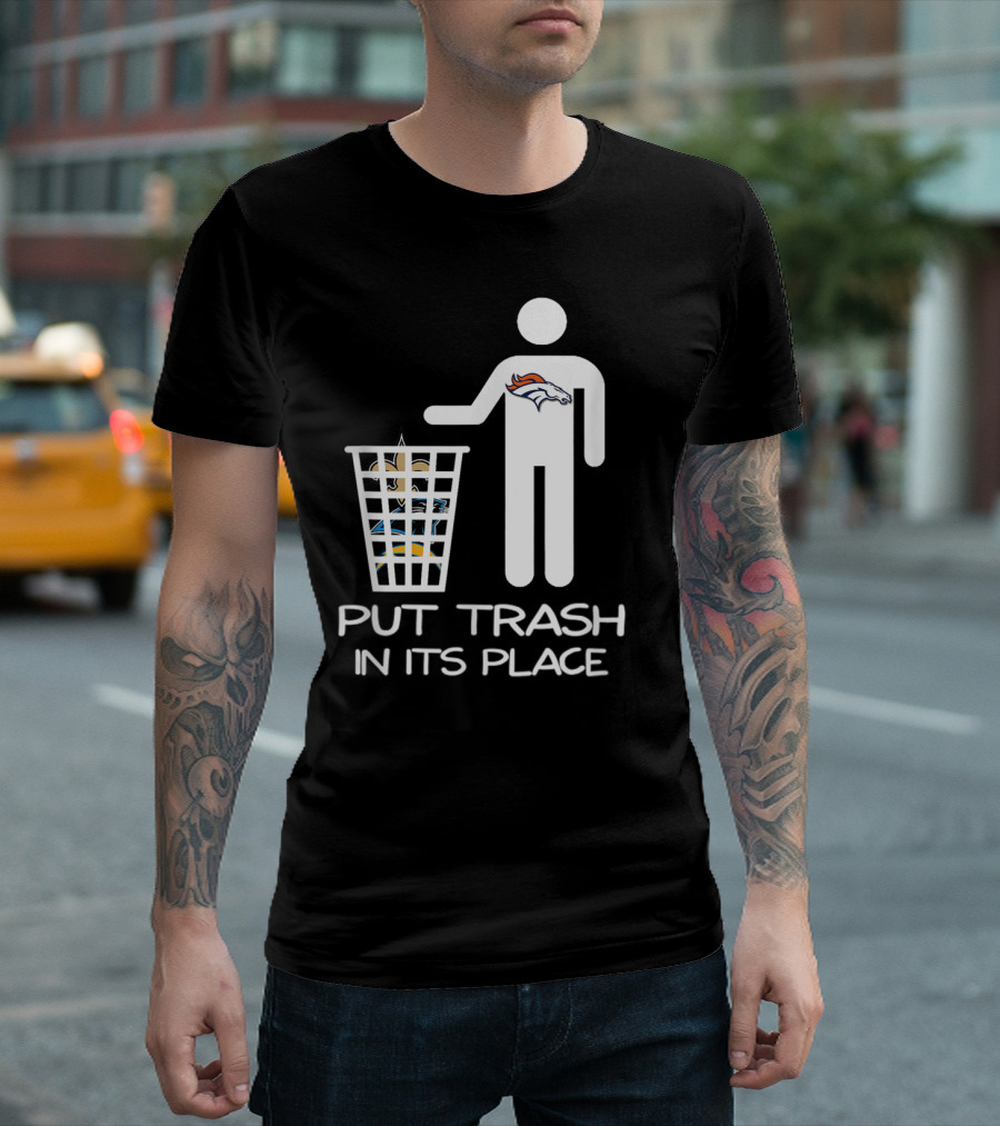Christmas Football Battle Team Denverbronco Put Trash In Its Place T-Shirt