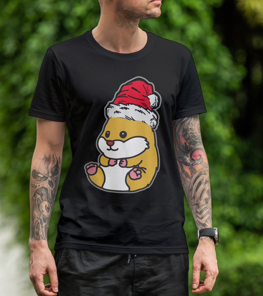 Christmas Hamster Wearing Santa Hat T-Shirt
