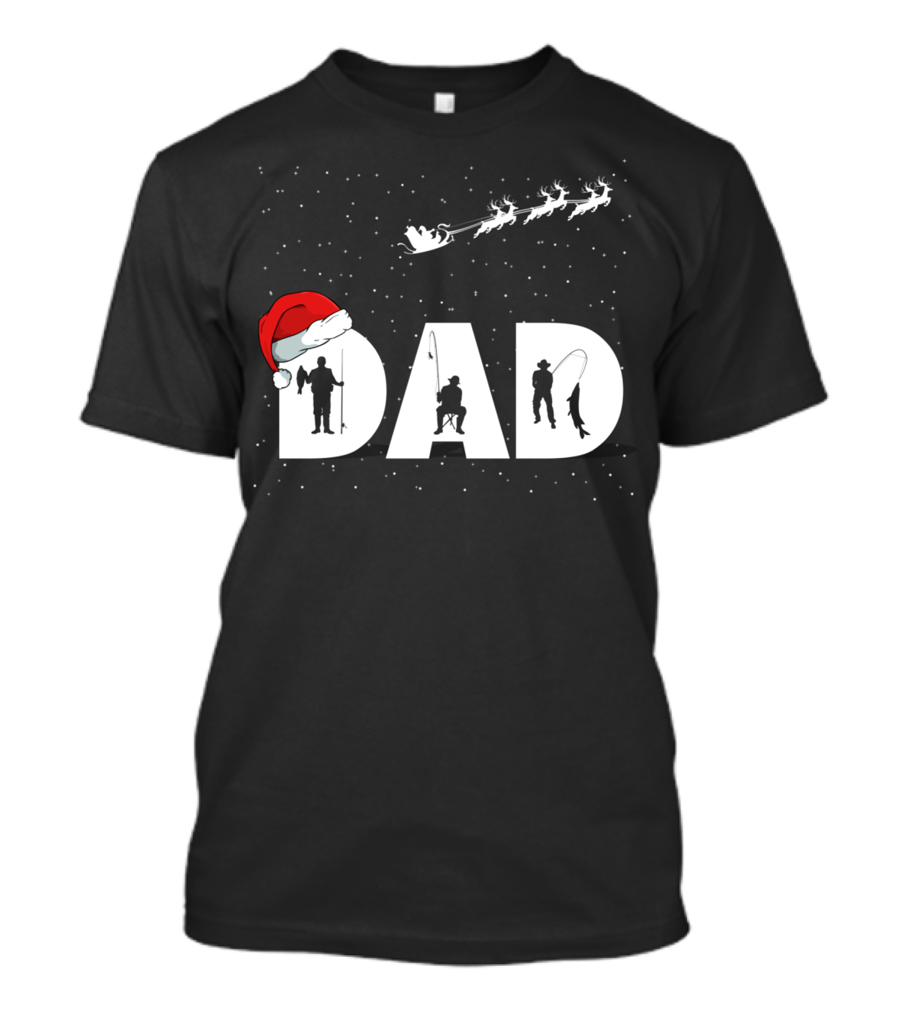 Santa Hat Fishing Dad Christmas Matching Outfits T-Shirt