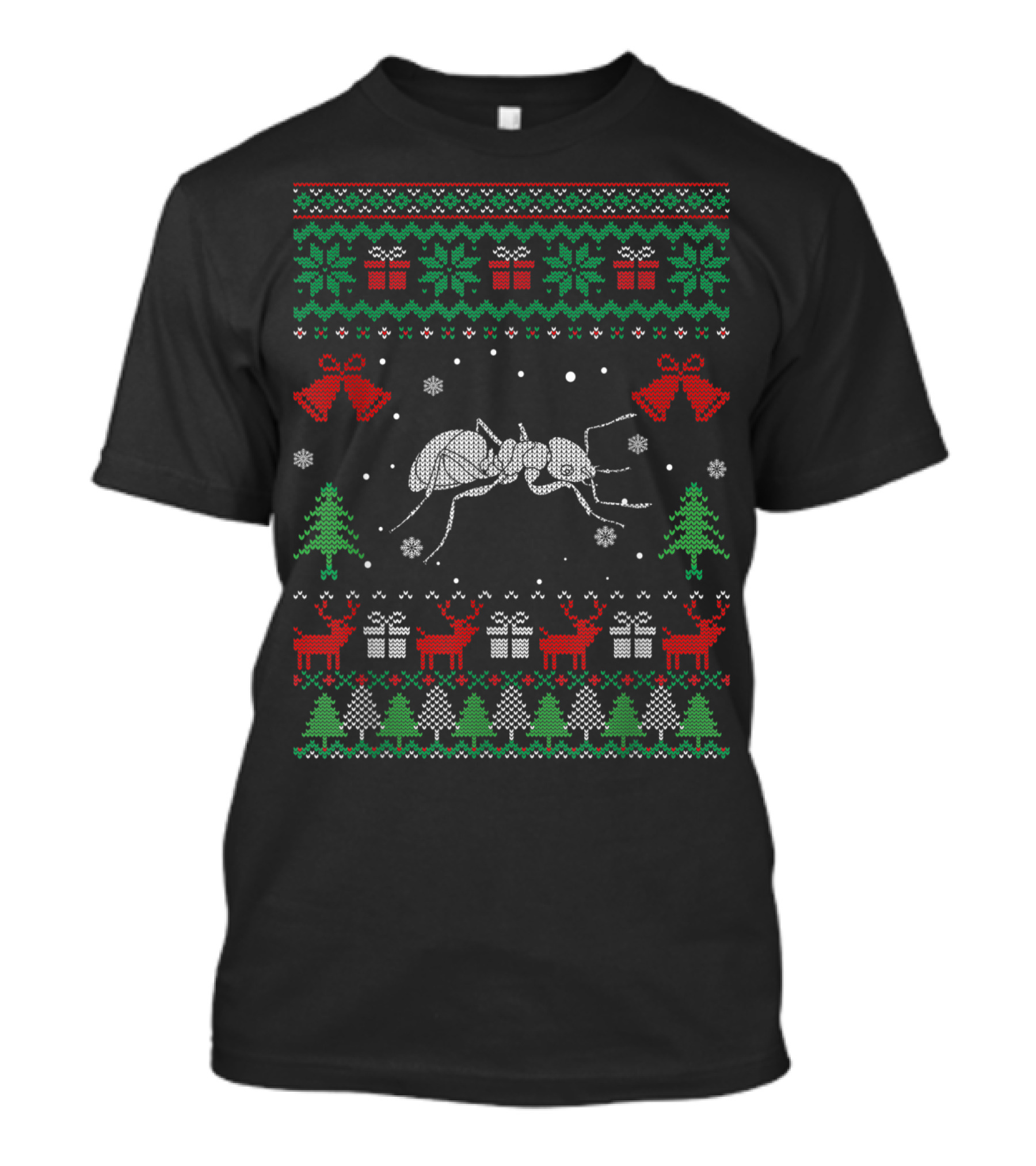 Fire Ant Christmas Sweater Reindeer Tree Snowflakes T-Shirt