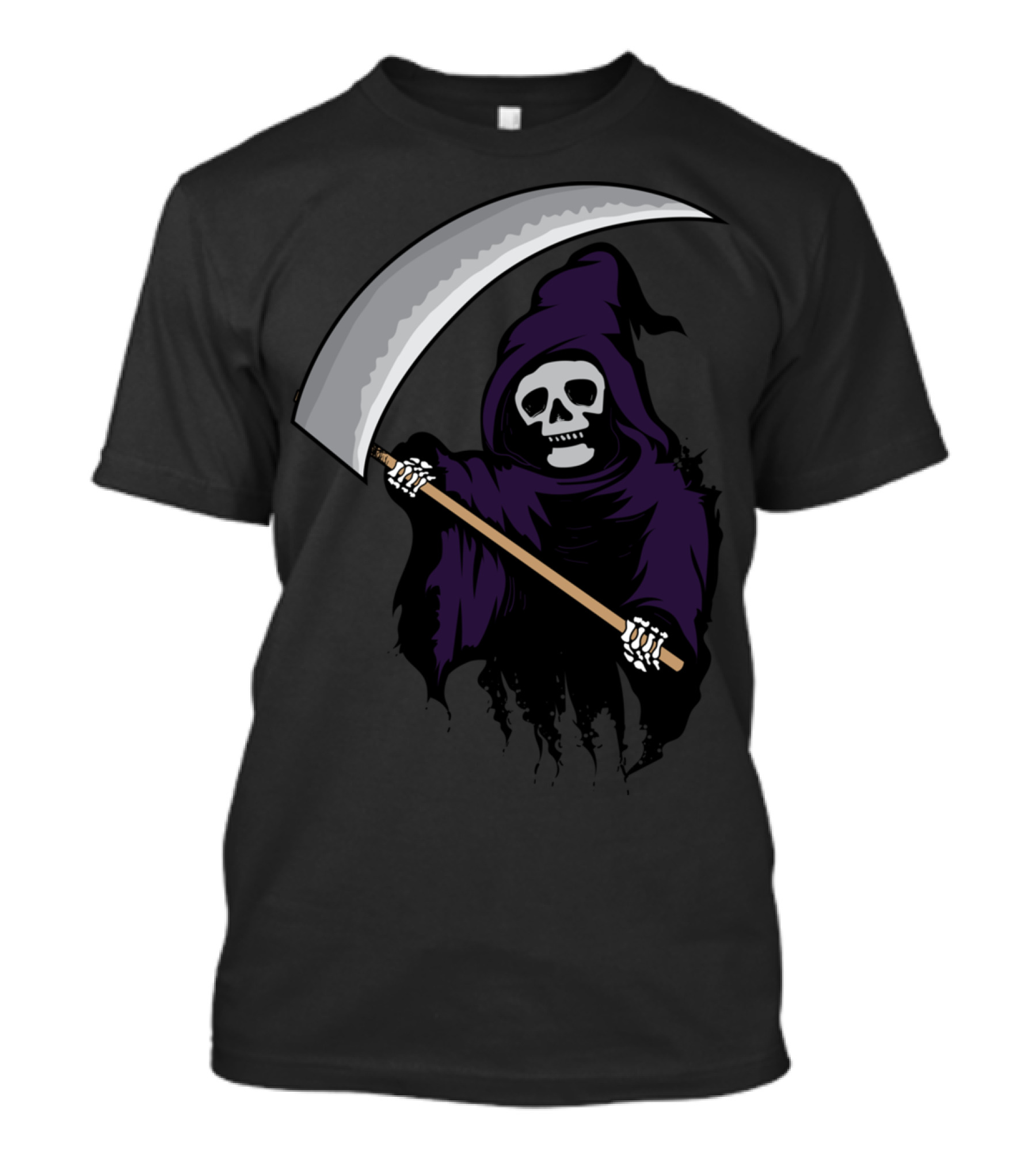 Grim Reaper Cute Halloween Dark Humor Skeleton Scythe Purple Hood T-Shirt