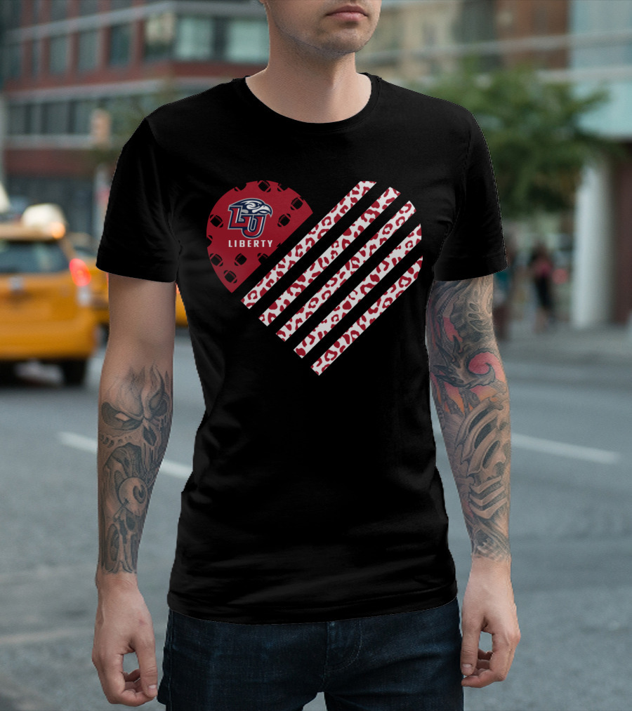 Liberty Flames LU Leopard Pattern Heart Football T-Shirt