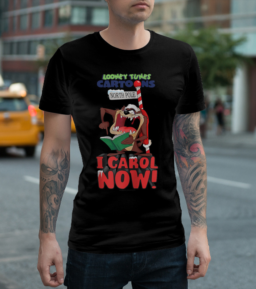 Looney Tunes Cartoons Taz North Pole I Carol Now Christmas T-Shirt