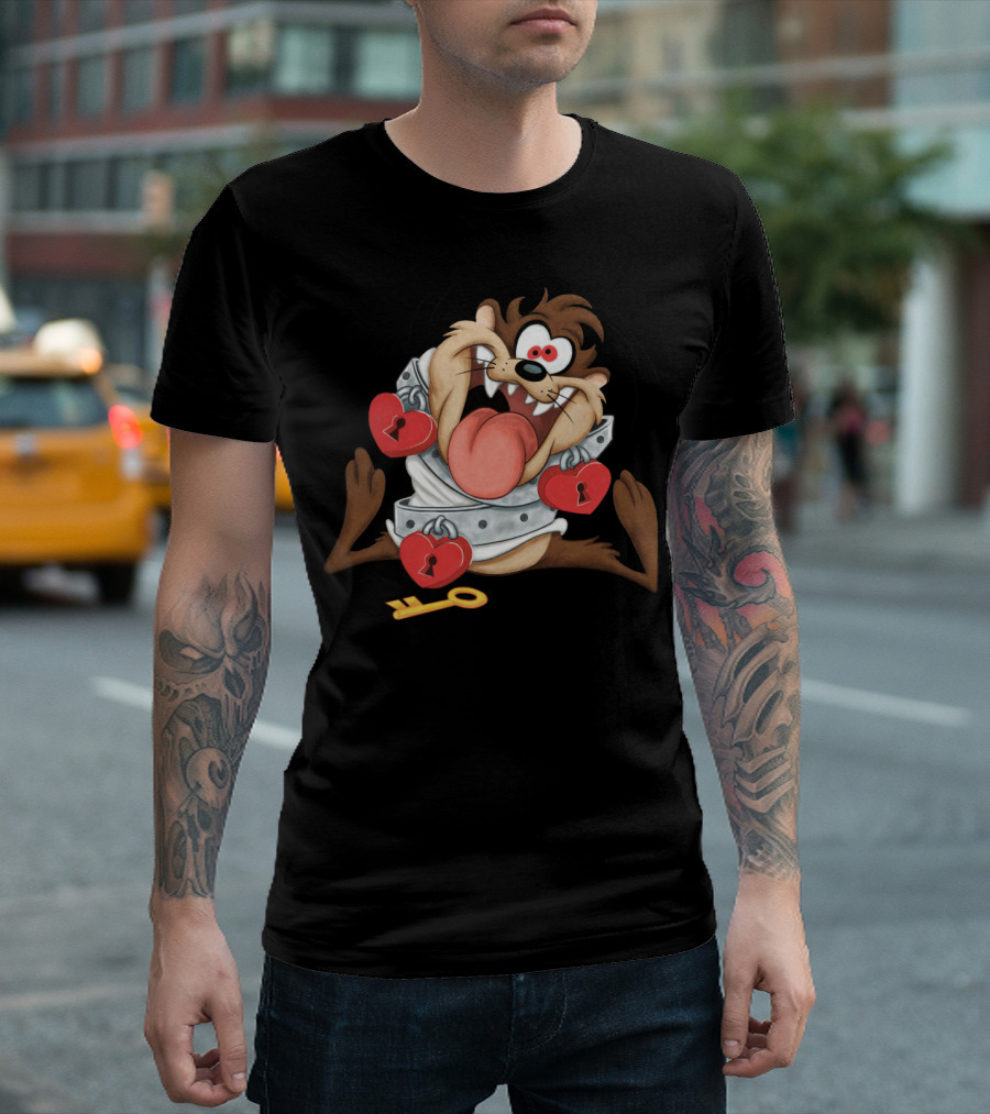Looney Tunes Taz Wrapped Hearts Key Lock T-Shirt