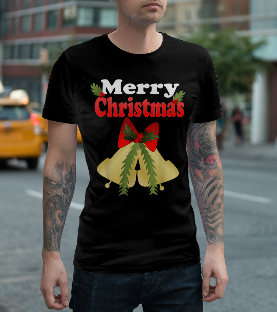 Merry Christmas Jingle Bells Holiday with Holly and Bow T-Shirt