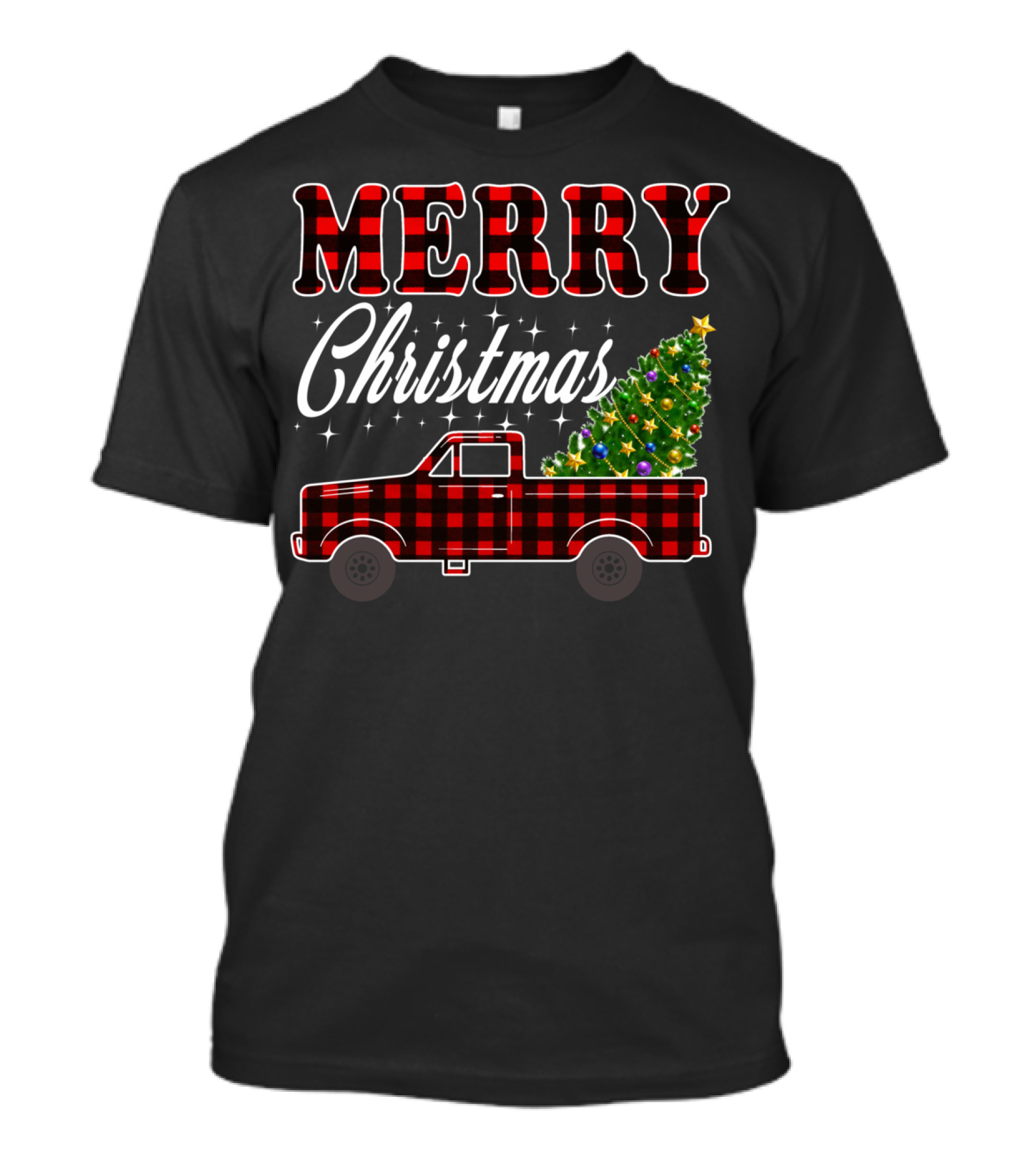 Merry Christmas Plaid Red Truck With Xmas Tree T-Shirt