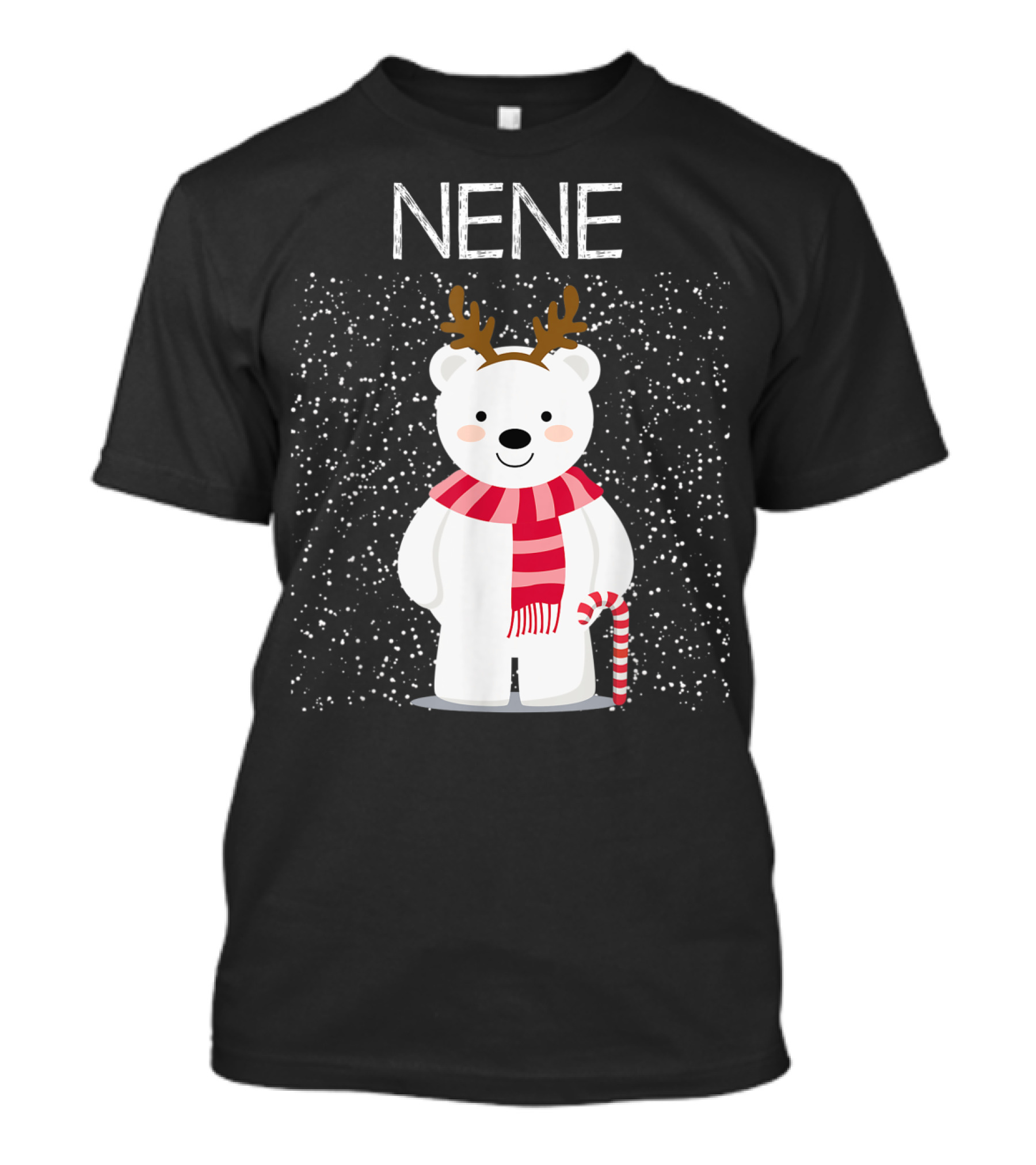 Nene Bear Reindeer Antlers Candy Cane Snowflakes T-Shirt