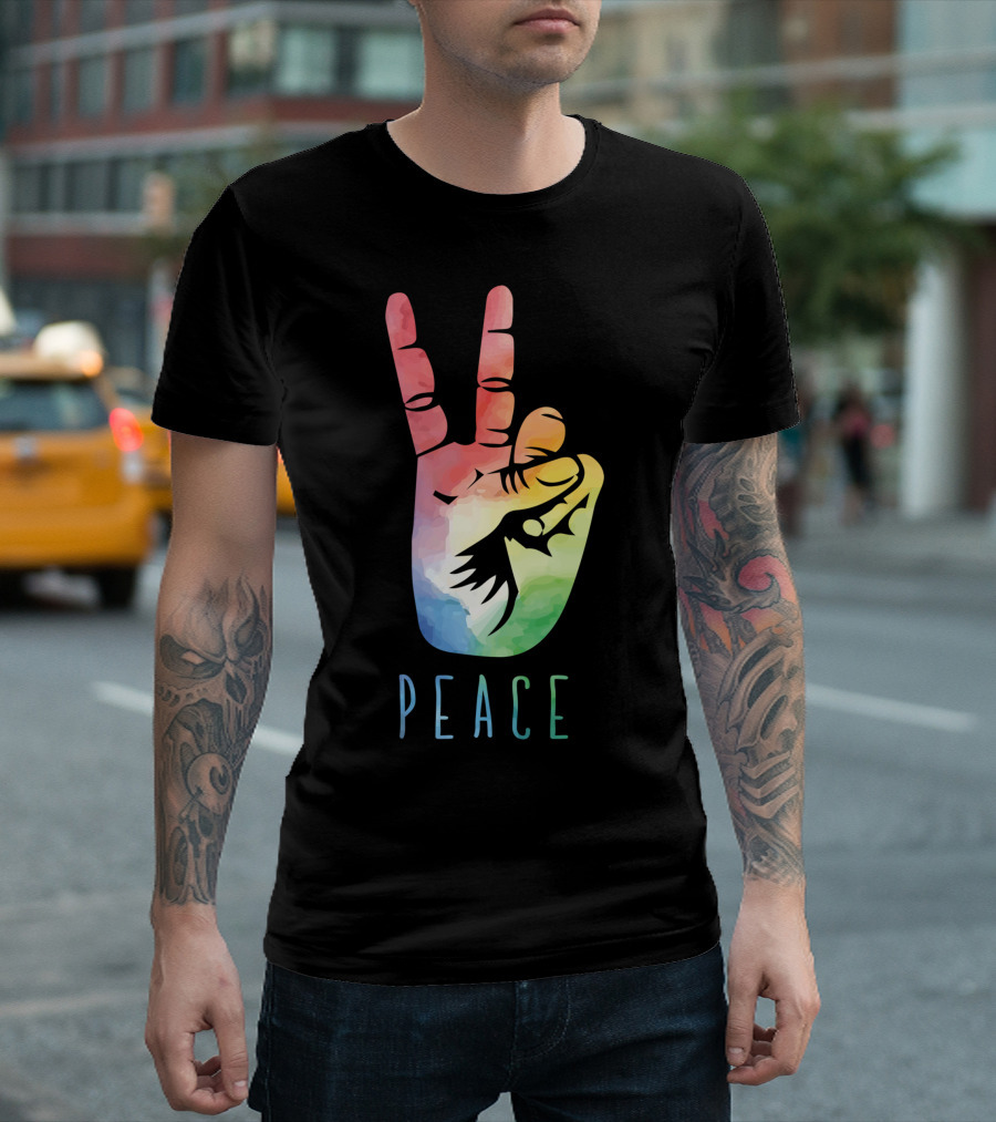 Rainbow Peace Sign Hippie Hand T-Shirt