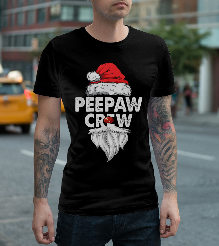 Peepaw Crew Santa Hat Beard Christmas T-Shirt