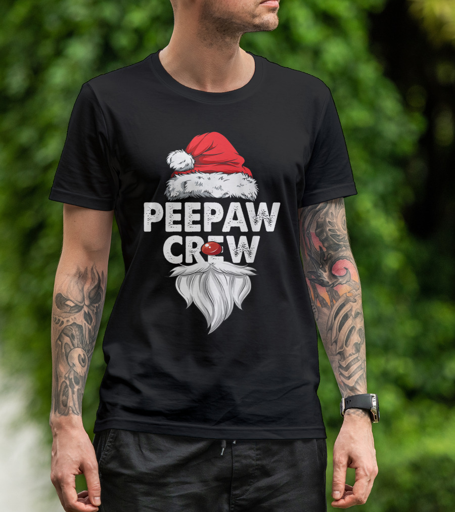 Peepaw Crew Santa Hat Beard Christmas T-Shirt