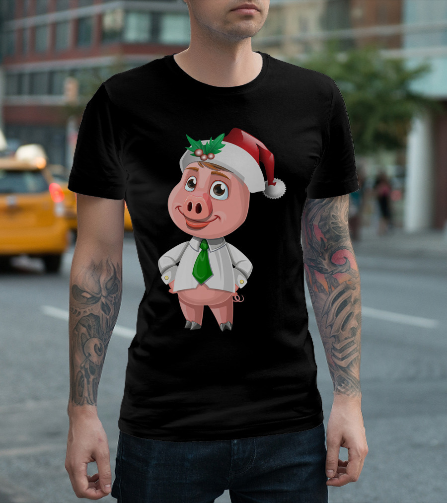 Pig Christmas Santa Hat Farmers Pet Boar Farm Wild Hog T-Shirt