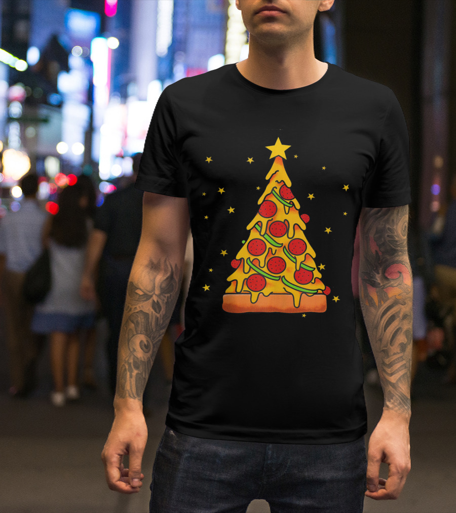 Pizza Christmas Tree Christmas Crustmas Pepperoni Stars T-Shirt