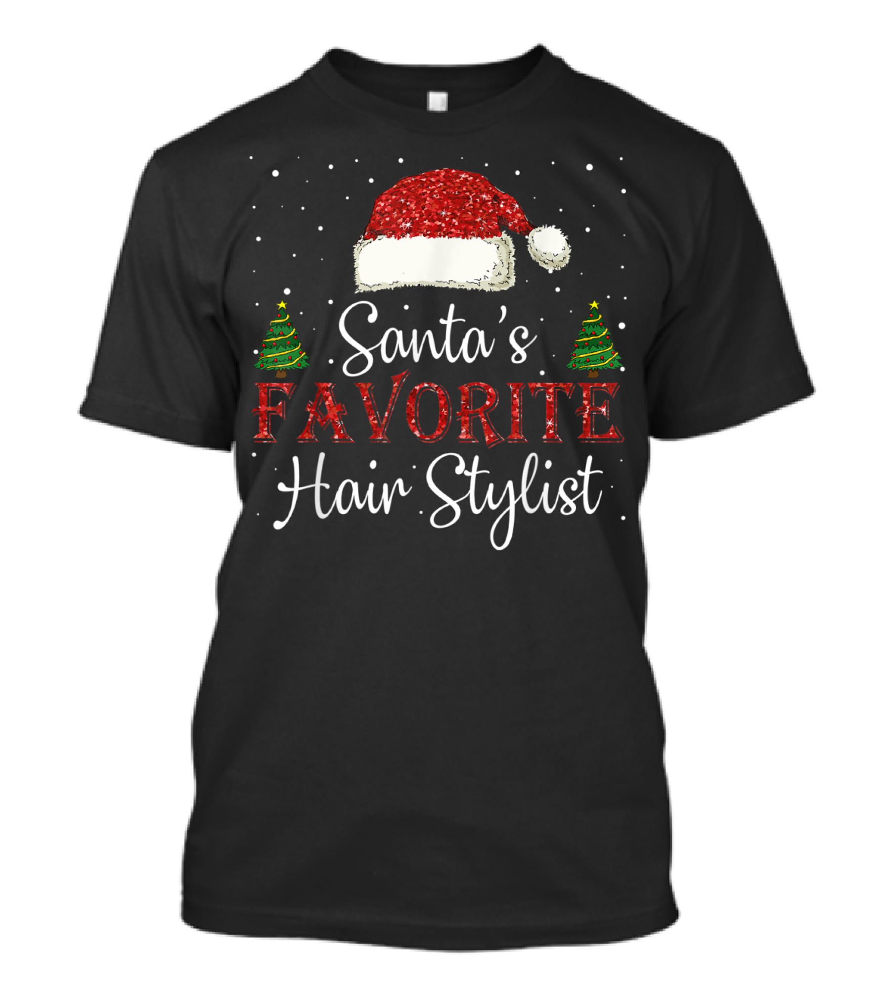 Santa's Favorite Hair Stylist Festive Christmas Hat With Trees T-Shirt