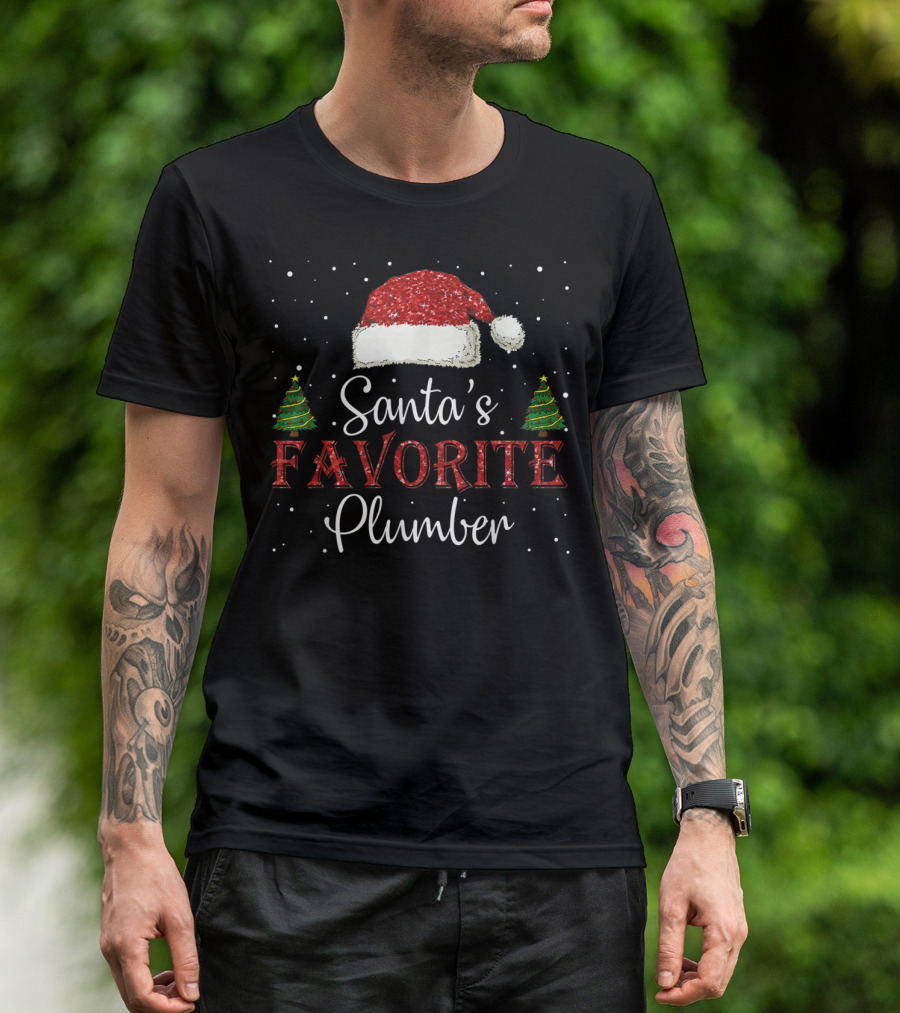 Santa's Favorite Plumber Christmas Trees Santa Hat T-Shirt