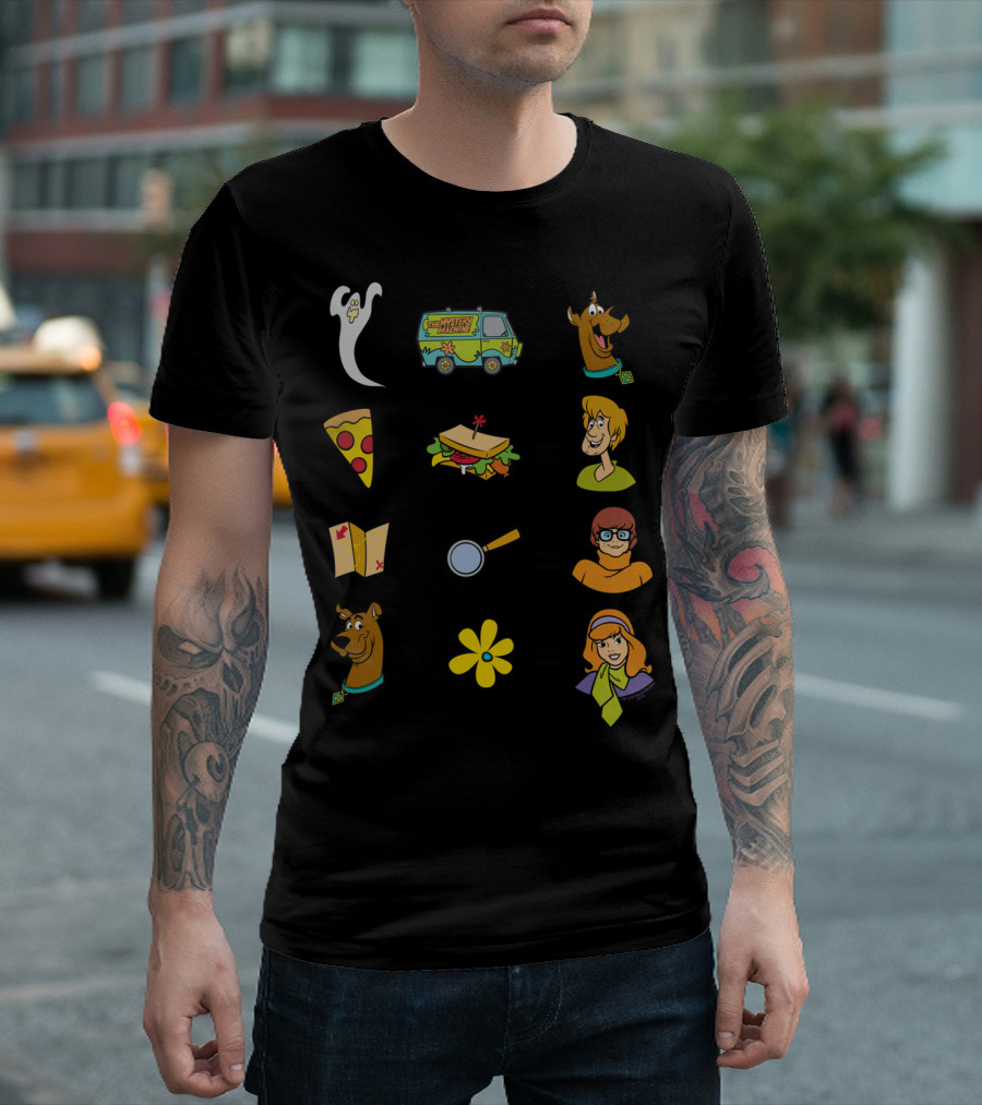 Scooby-Doo Mystery Machine Ghost Pizza Sandwich Shaggy Map Magnifying Glass Velma Flower Daphne Equations T-Shirt