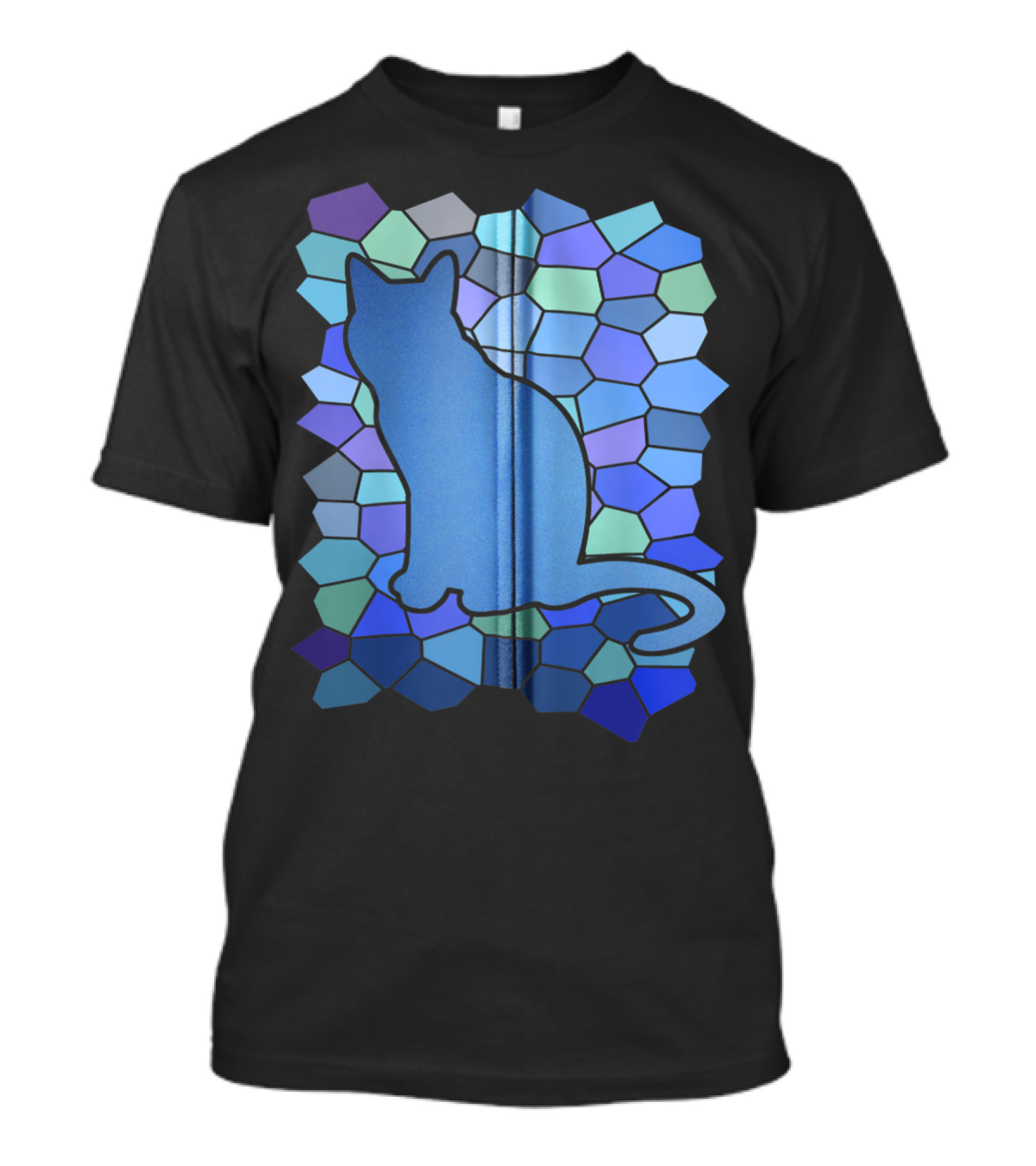 Stained Glass Cat Silhouette Design For Feline Enthusiasts T-Shirt