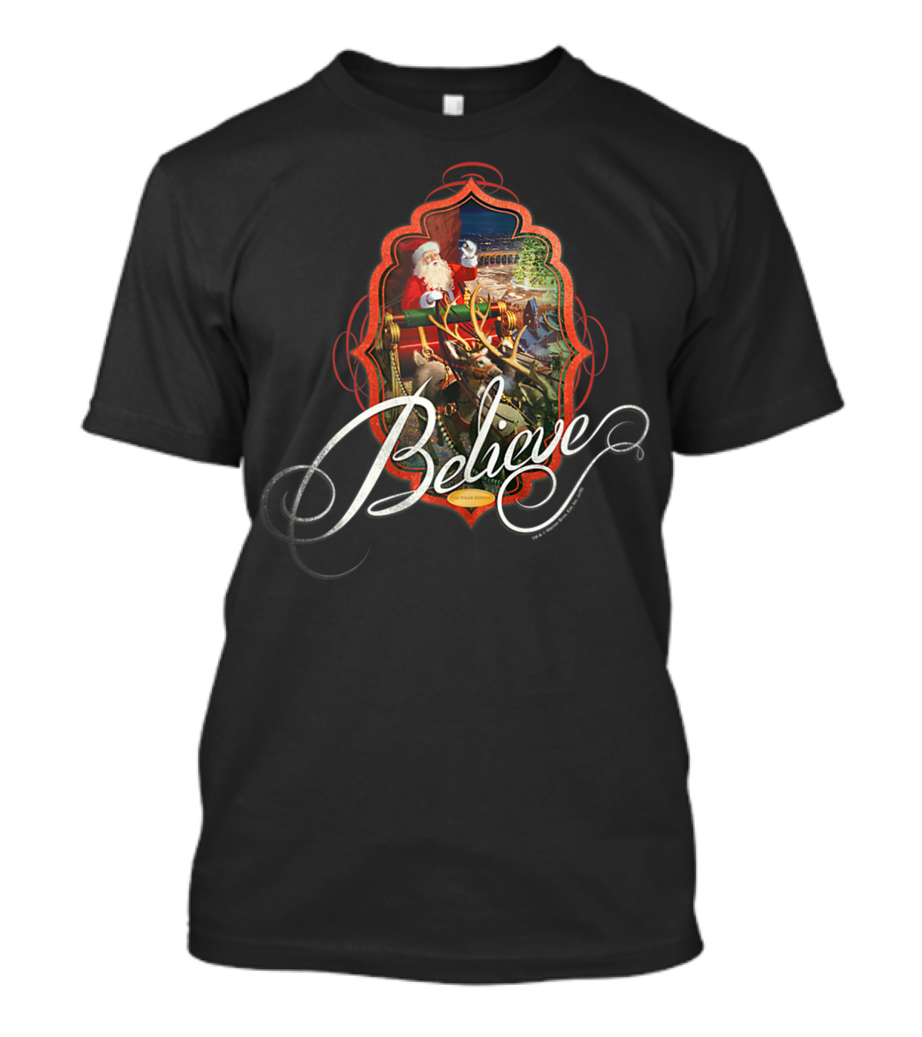The Polar Express Believe Santa Claus Train Christmas Scene T-Shirt