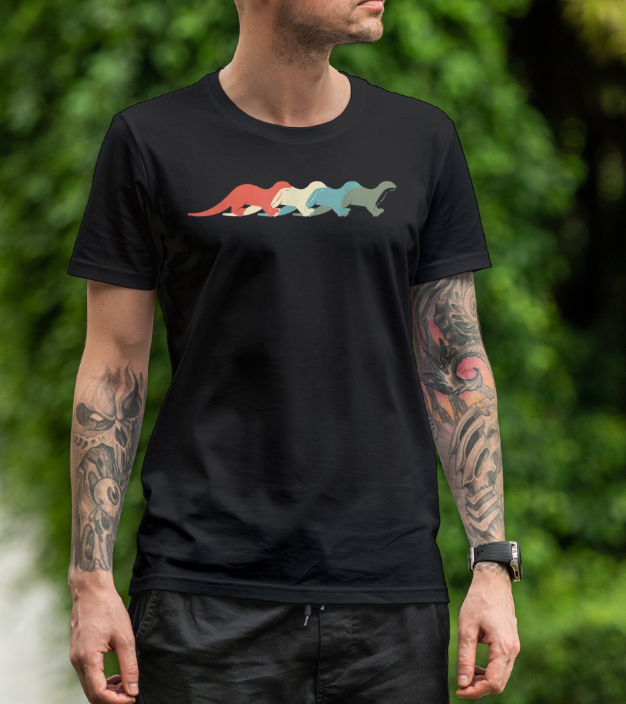 Retro Multicolor Otter Silhouette Vintage Animal Lover Zookeeper T-Shirt