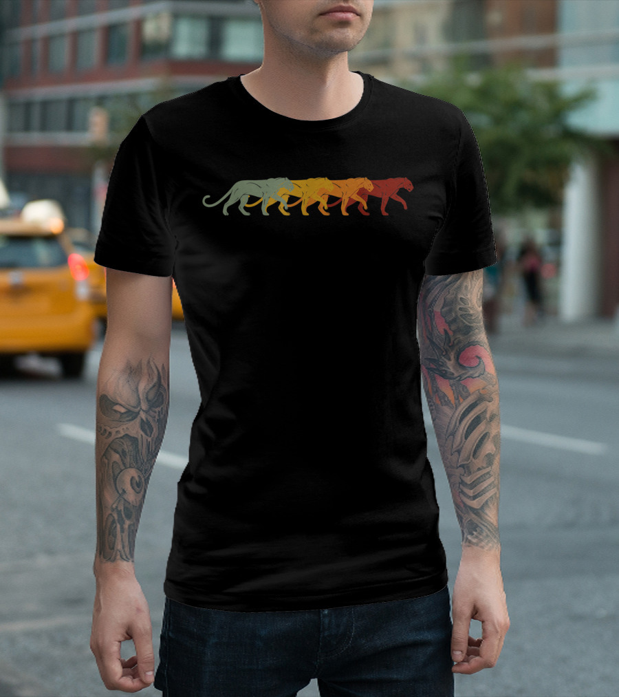 Retro Striding Panthers Rainbow Animal Lover Zookeeper T-Shirt