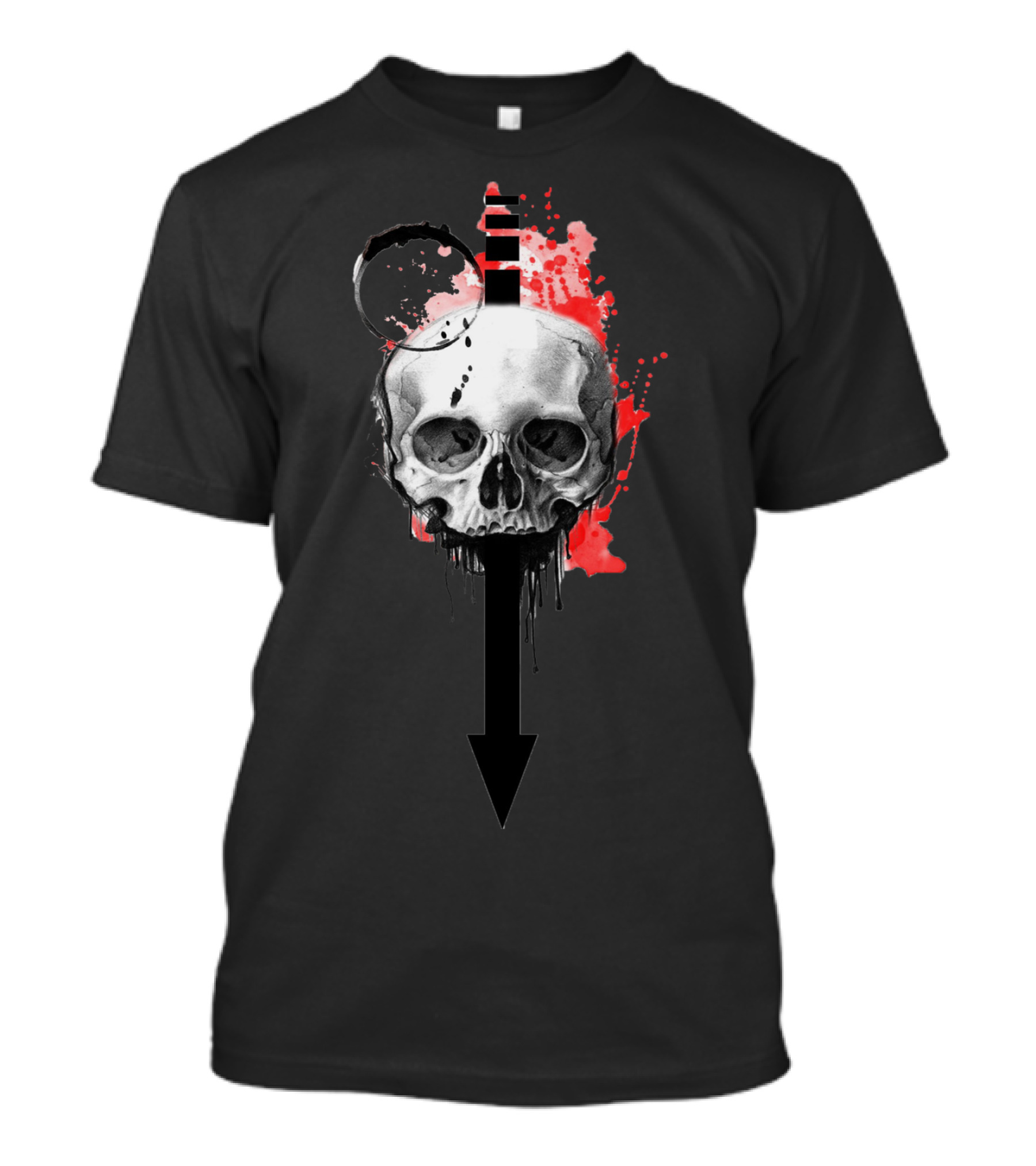 Vintage Skull Gothic Style With Red Splatter And Moth Elements T-Shirt
