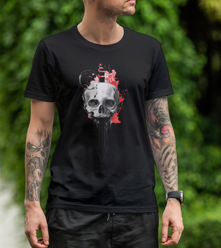 Vintage Skull Gothic Style With Red Splatter And Moth Elements T-Shirt